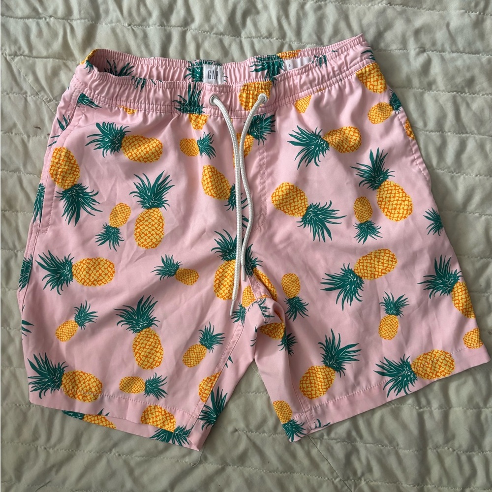 GAP Pink and Yellow Swim Trunks with Pineapple Print